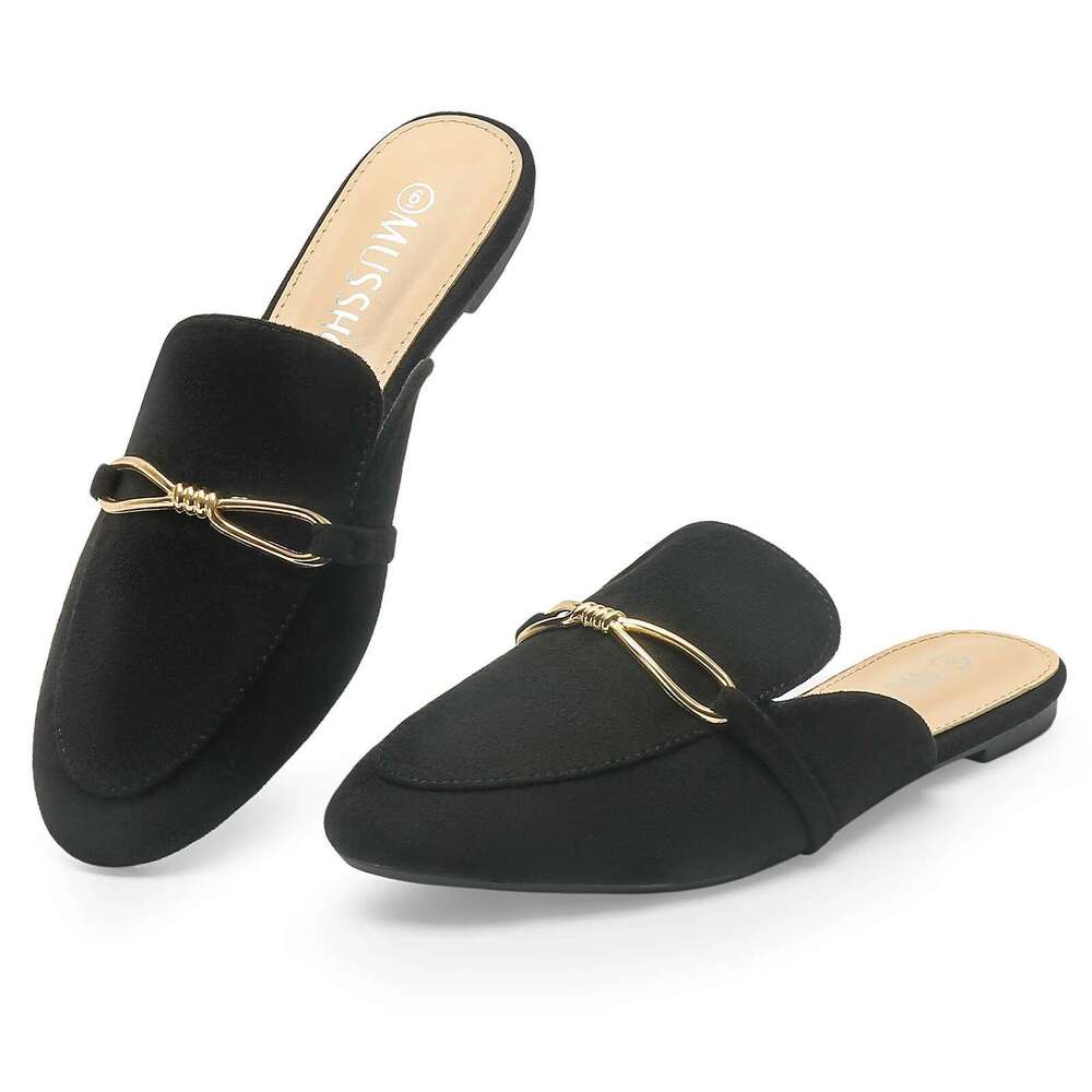 Mules Comfortable Pointed Toe for Women Slip-on Slides Backless Flat with Buckle Autumn Spring Summer Loafer