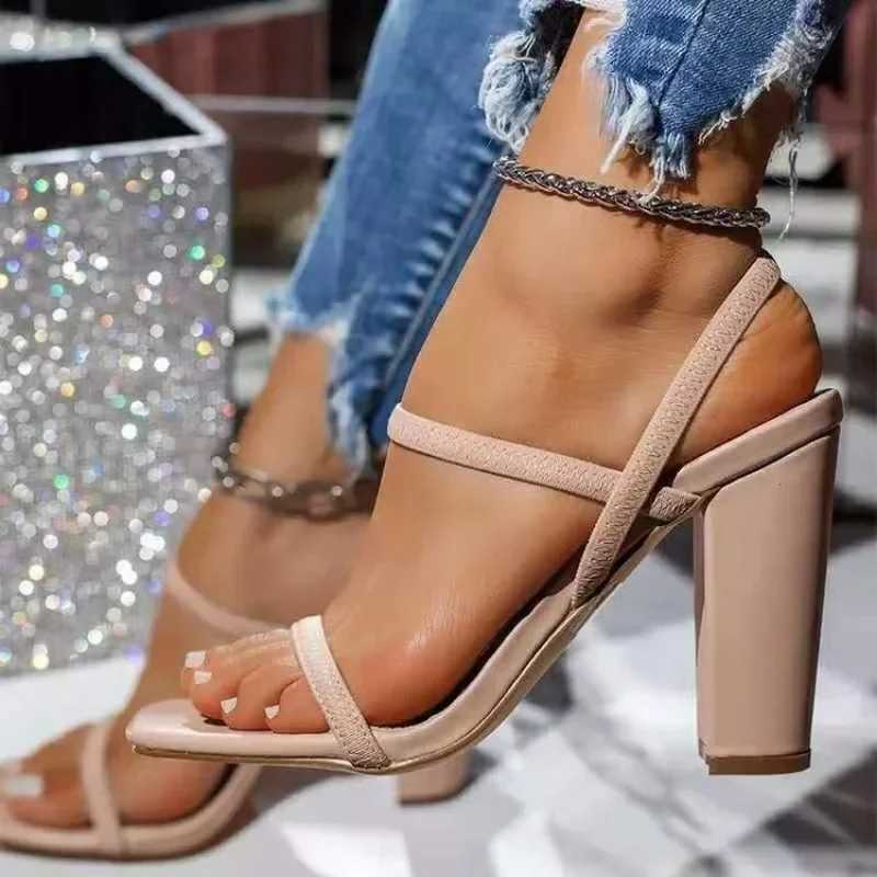 European Trendy Thick Heel Sandals for Wens 2024 Summer New High Heel Design with Fine Strap Sandals Womens Shoes Y250306