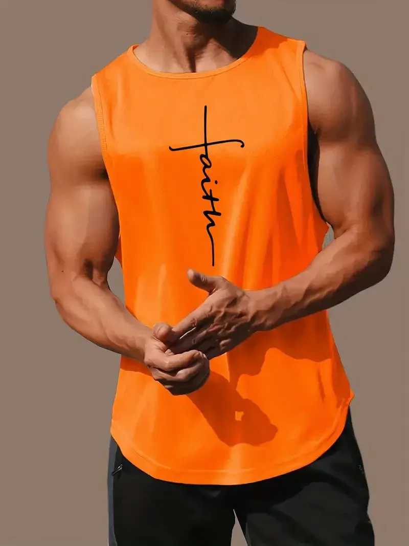 Summer Simple Letter Print Mens Round Neck Tank Top Gym Fitness Training Sports Vest Plus Size Man Sleeveless Shirt Casual TeesT250318