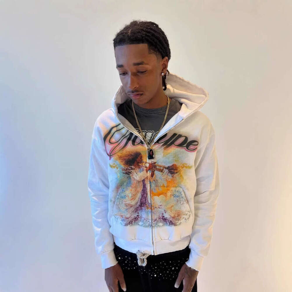 American oversized regular printed pattern zipper jacket casual versatile slimming sweatshirt