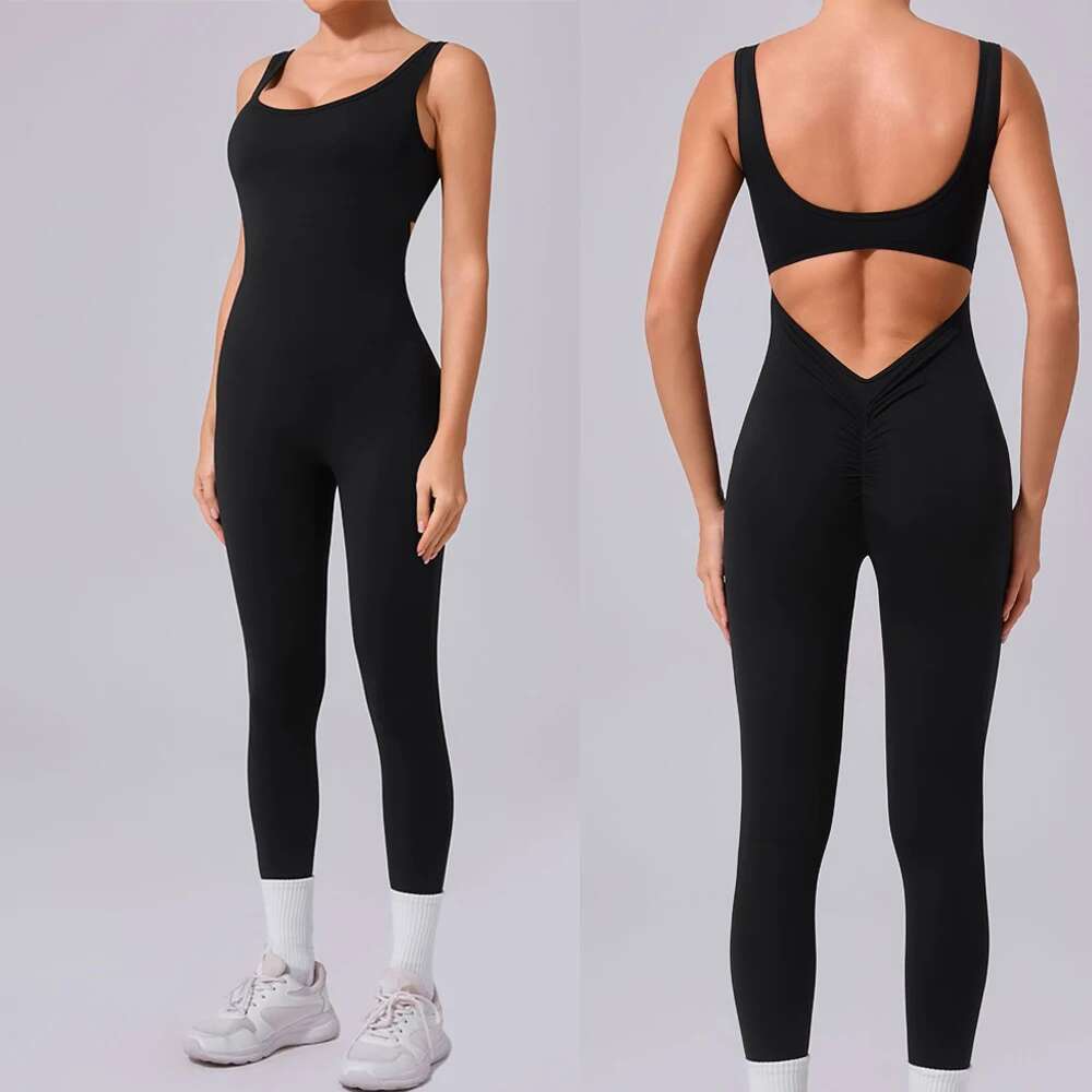 New Sexy Hollow Scrunch Pants Jumpsuit Push Up Unitard Gym Playsuit Women Romper One Piece Sport Outfit Set Fiess Overalls KLMY