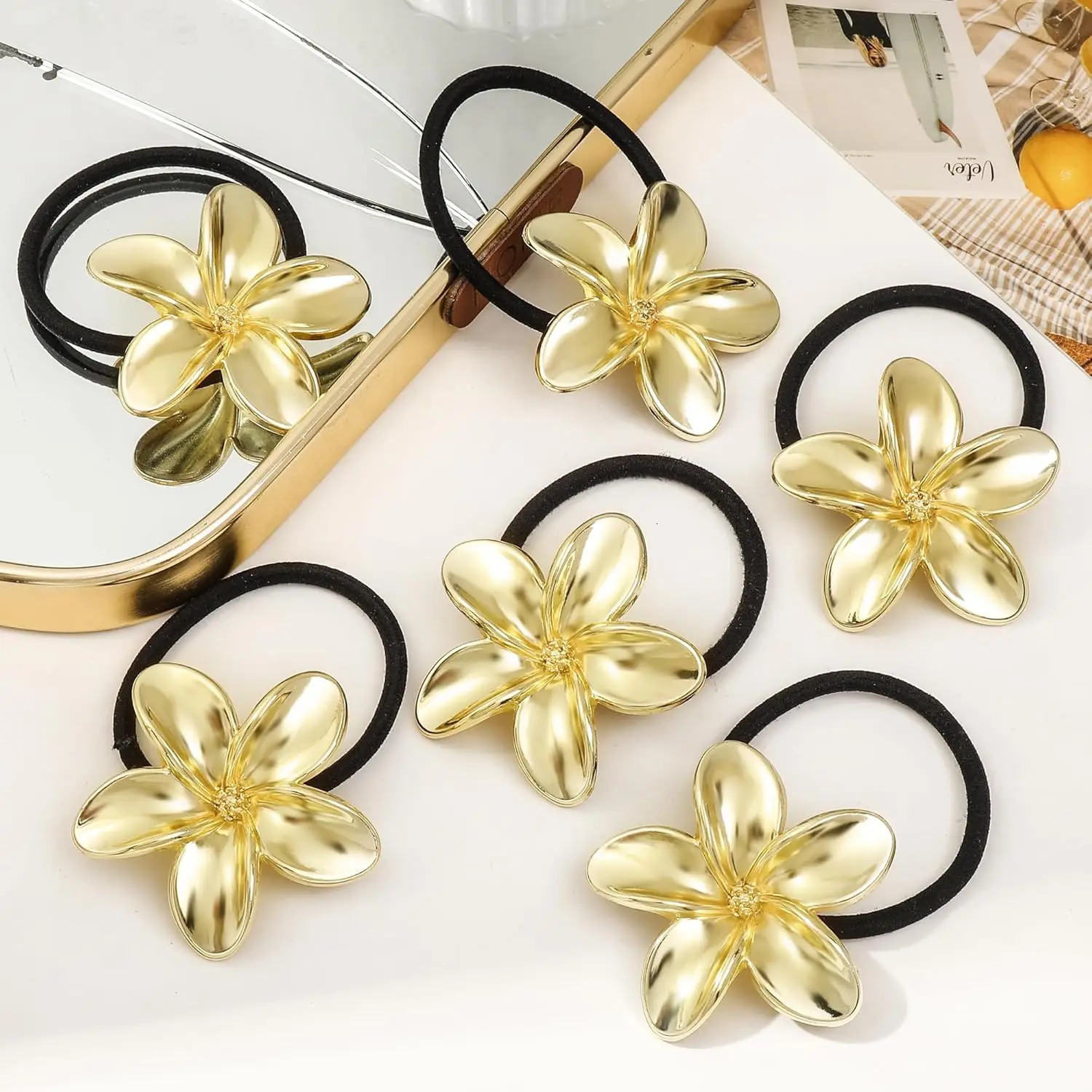 4PCS Metal Hair Ties Geometric Elastic Hair Cuff Ponytail HolderGold Hair ScrunchiesFashion Hair Accessories for Women Thick250304