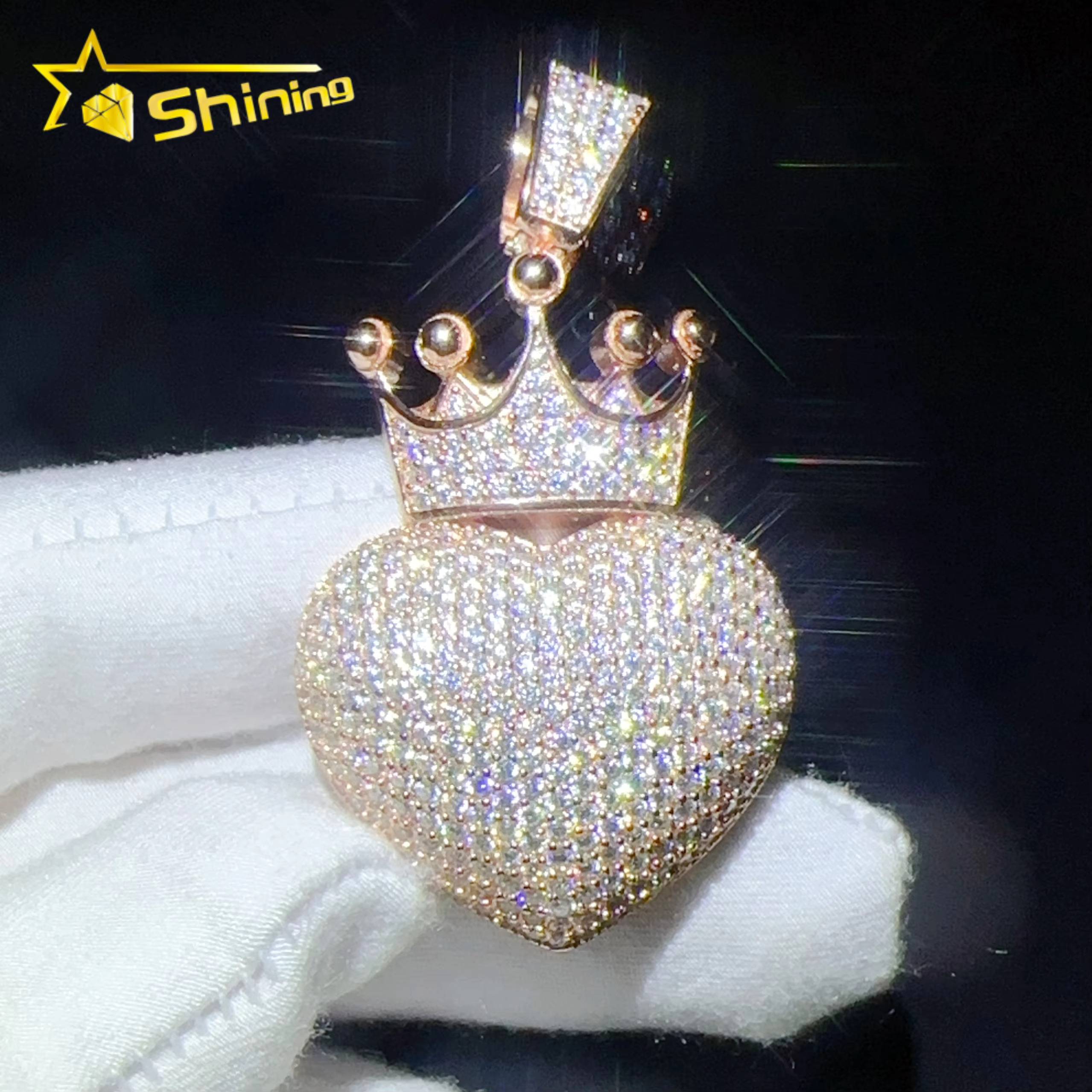 Moissanite Heart Crown Pendant Hip Hop 925 Silver Diamond Pendant Hot Sale Shining Jewelry Necklace Heart Pendant