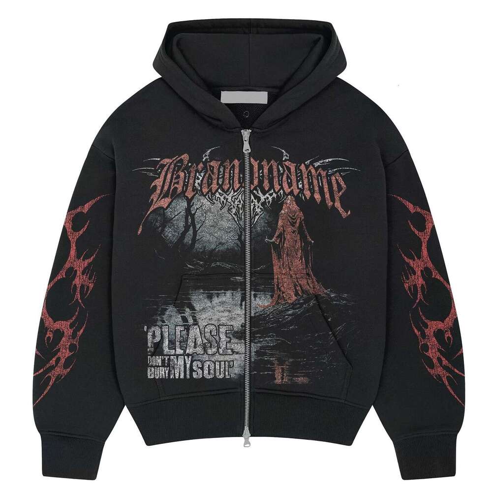 Fashionable autumn winter street printed dark cardigan design, fashionable and versatile jacket, hooded sweatshirt gift for man