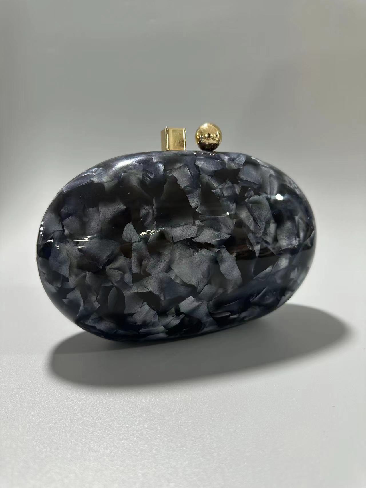 Apricot Pearlescent Coffee Oval Head Fashion Cross Shoulder Evening Bag Vintage lucite evening bag