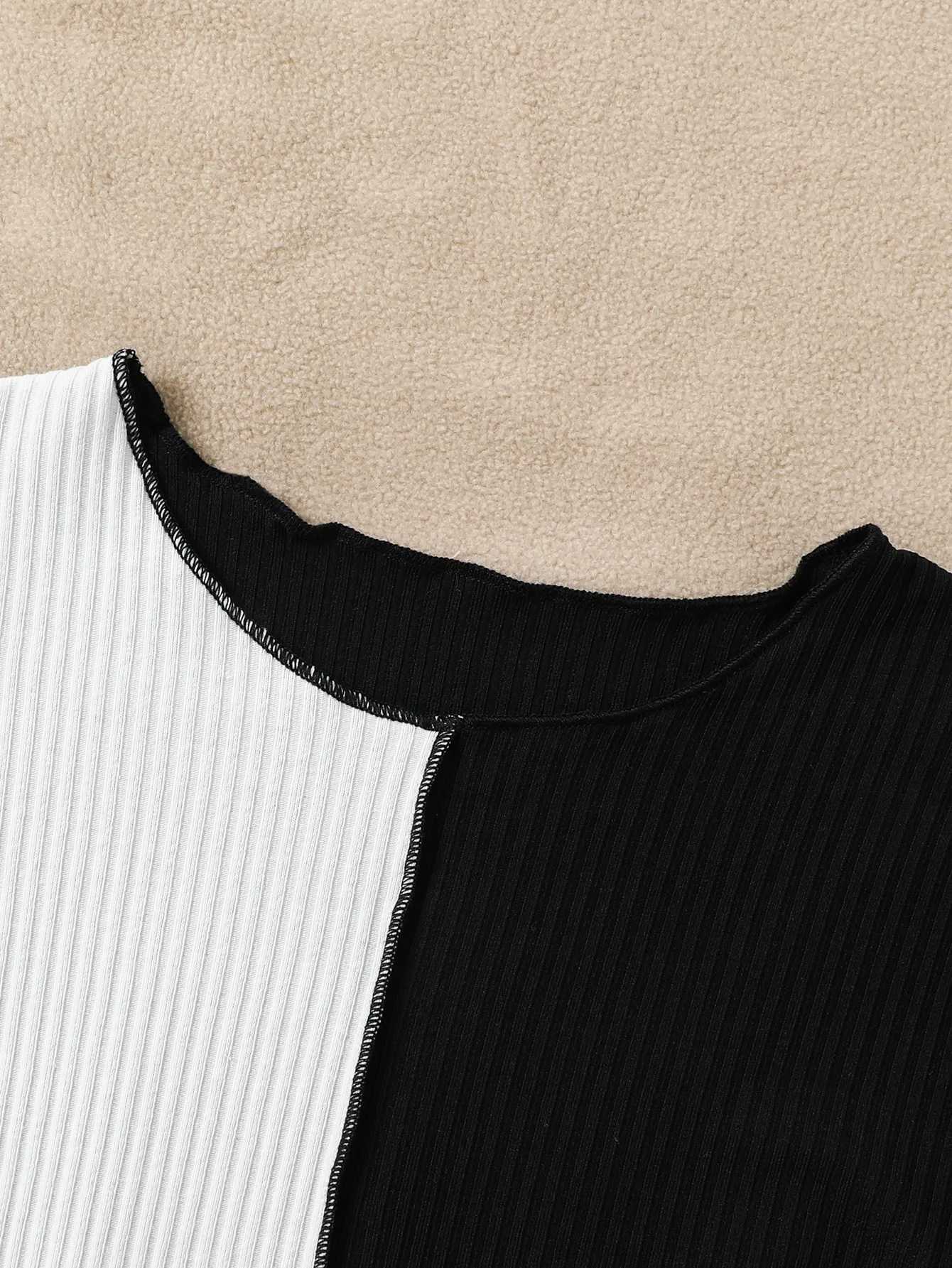 Vintage color patchwork round neck slimming slim double side bow style short sleeve T-shirt top for kids girls summerT250306