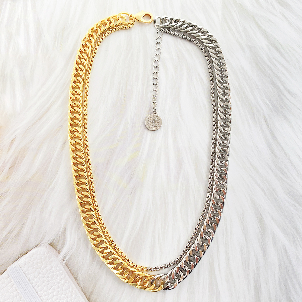 Simple Retro Niche Black And White Gold Ins Fashion High-grade Cuban Necklace Women's Jewelry