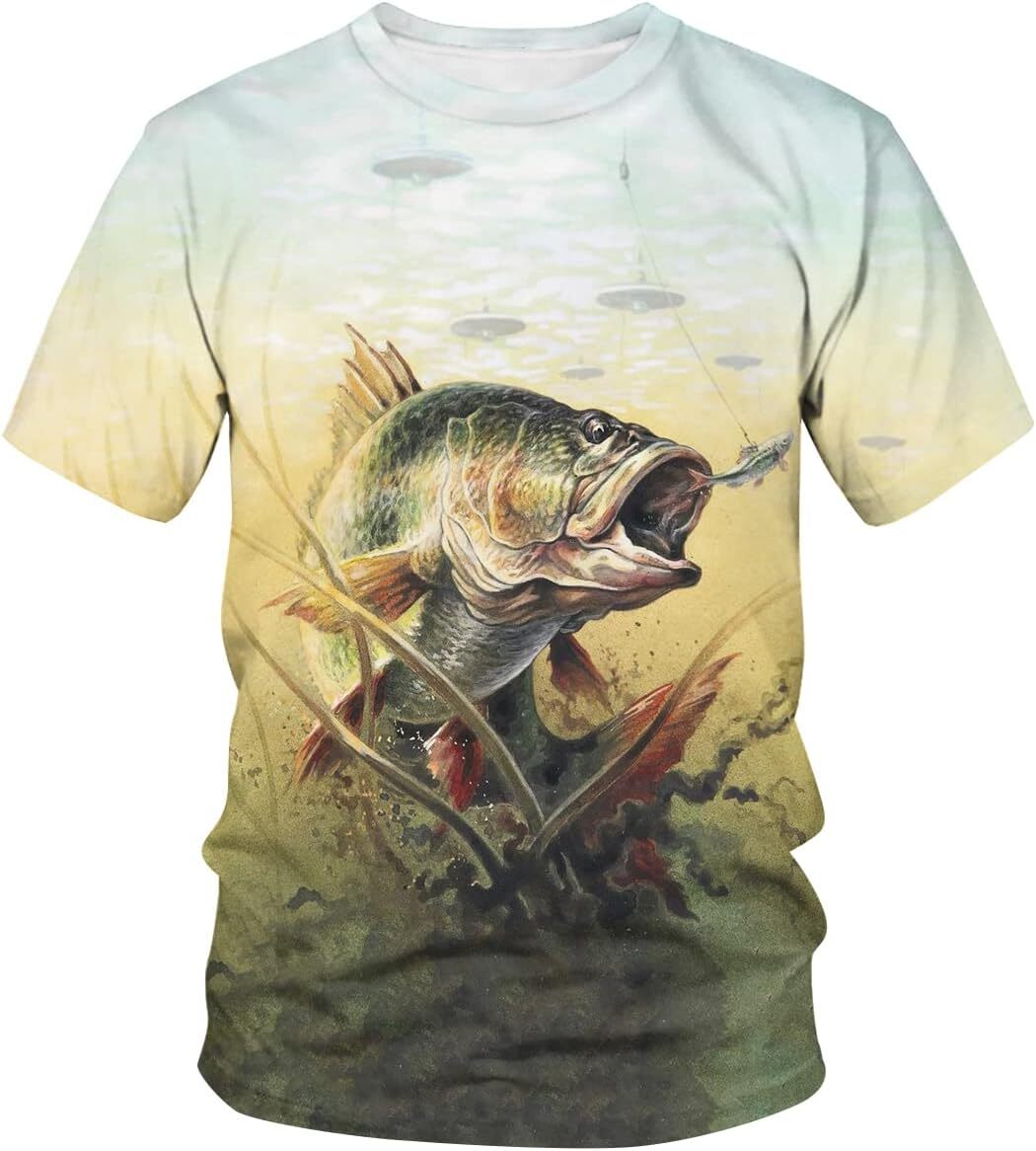 Mens T shirt Mens Fish 3D Print Novelty Crew Neck Short Sleeve tee Casual tops summer clothes animal print
