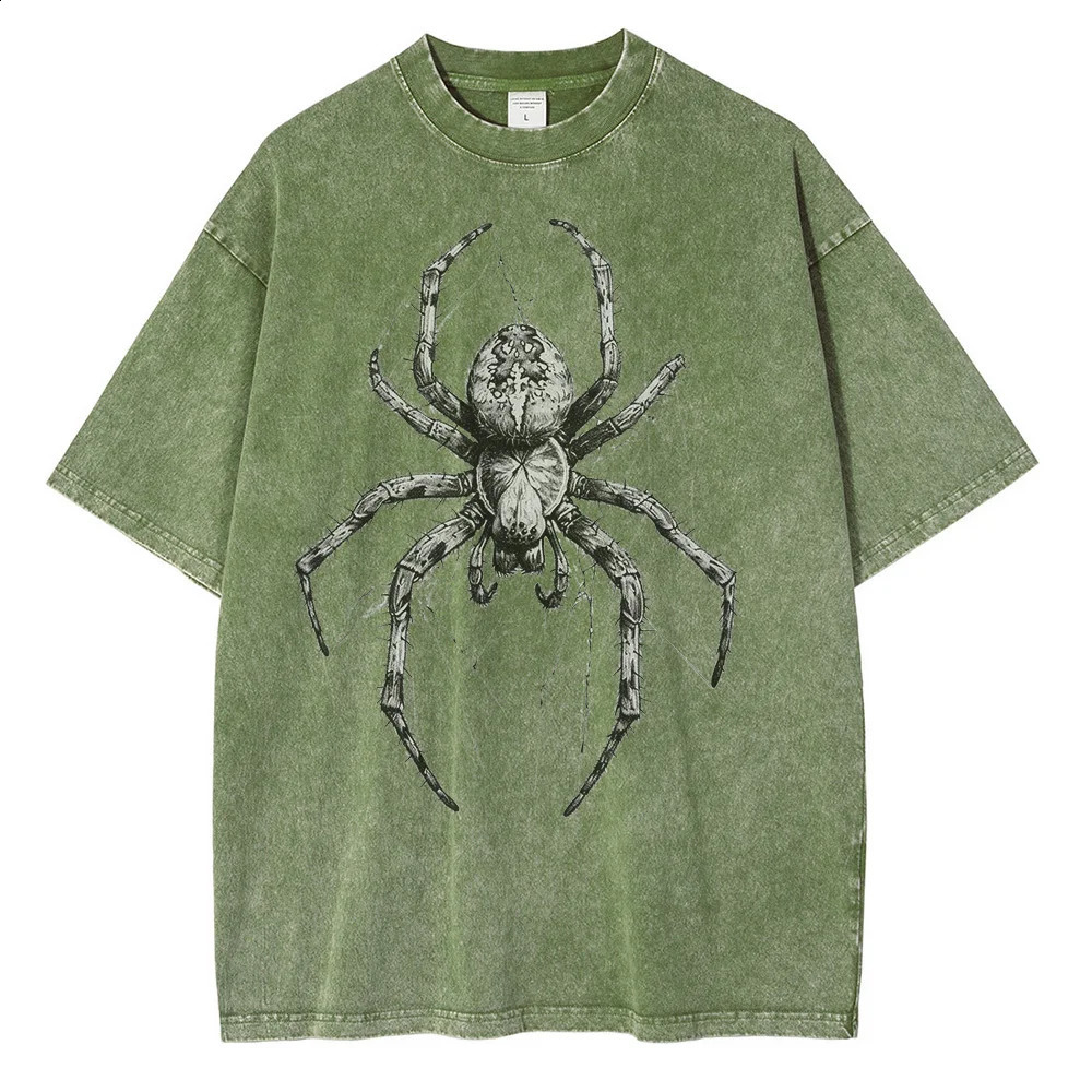 Spider handpainted mens graphic Tshirt casual polyester cotton short sleeved printed oversized 250227Z