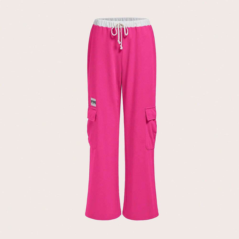 Women's Clothing, American High Street Workwear, Casual Loose Straight Wide Leg Pants, Flip Up Drawstring Pants KLMY