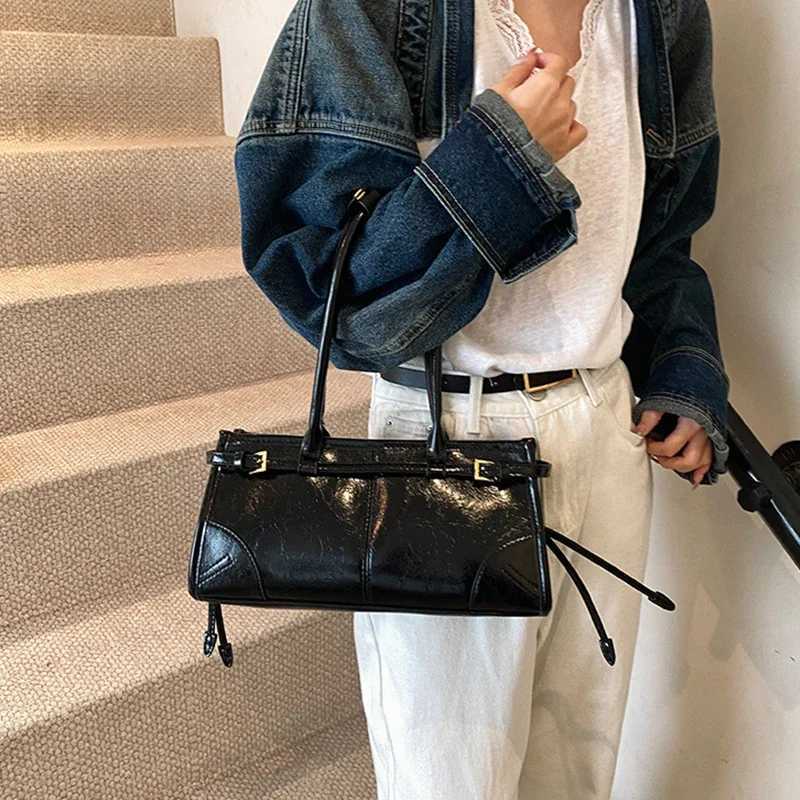 Wen Shoder Bag New Fi Y2k Tote Bags Handbags And Purses High End Burgundy Oil Wax Leather Bag Ladies Armpit Bag Y250305