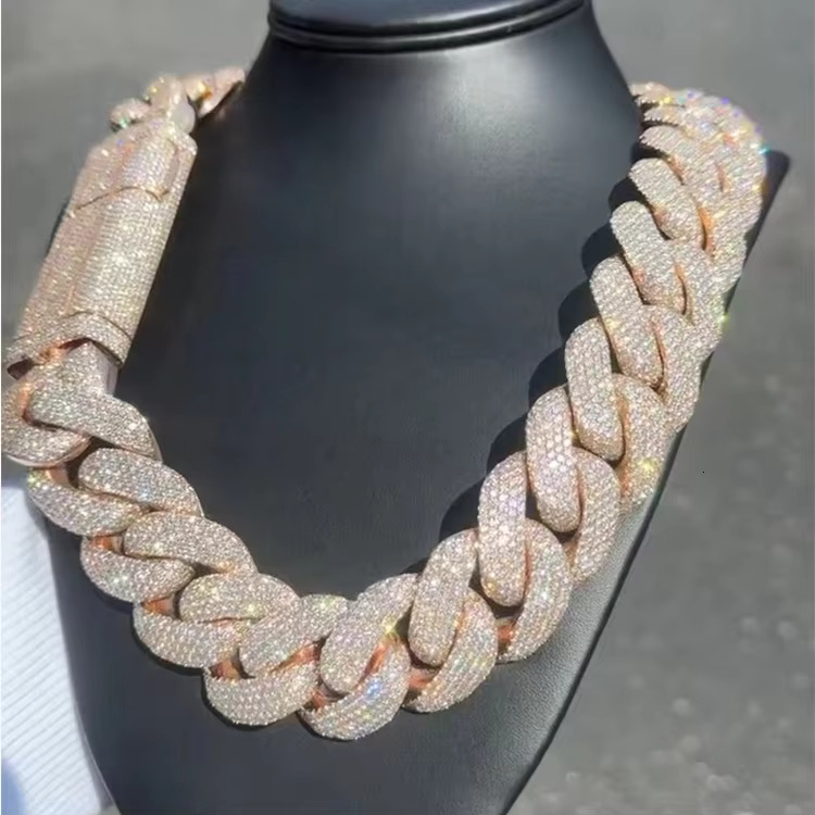 Wholesale VVS Moissanite Iced Chain for Mens 13mm-22mm Wide 925 Solid Silver 18k Gold Plated Diamond Rapper Cuban Link Necklace
