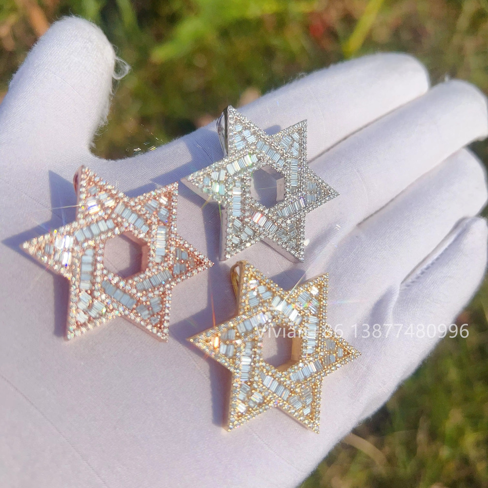 Luxury Star Iced Out Fashion Silver Necklace with Blank Vvs Moissanite Chain Gold Filled Pendant