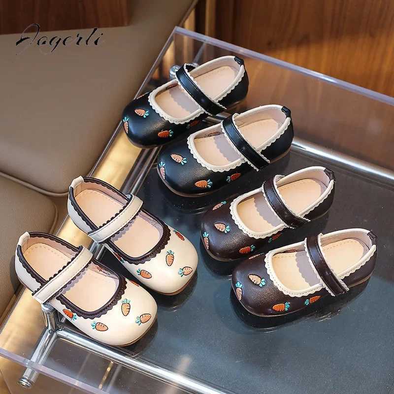Childrens PU Leather Shoes Autumn Fashionable Girl New Cartoon Carrot Single Flats Student School Casual Mary Janes Size 21-35T250306