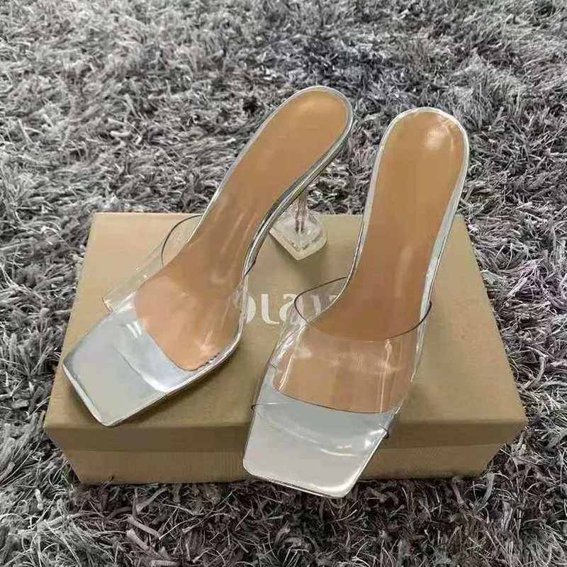 Fi Wen transparent slippers luxury summer womens shoes with heels transparent casual leopard print sandals open toe high H Y250306
