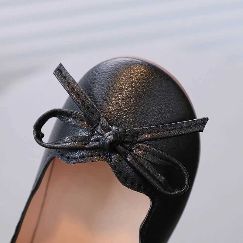 Little Girls Princess Shoes Spring Black White Bowtie Cute Children Flat Shoe Shallow Matte Pu Leather Comfy Kids Shoe 21-30T250306