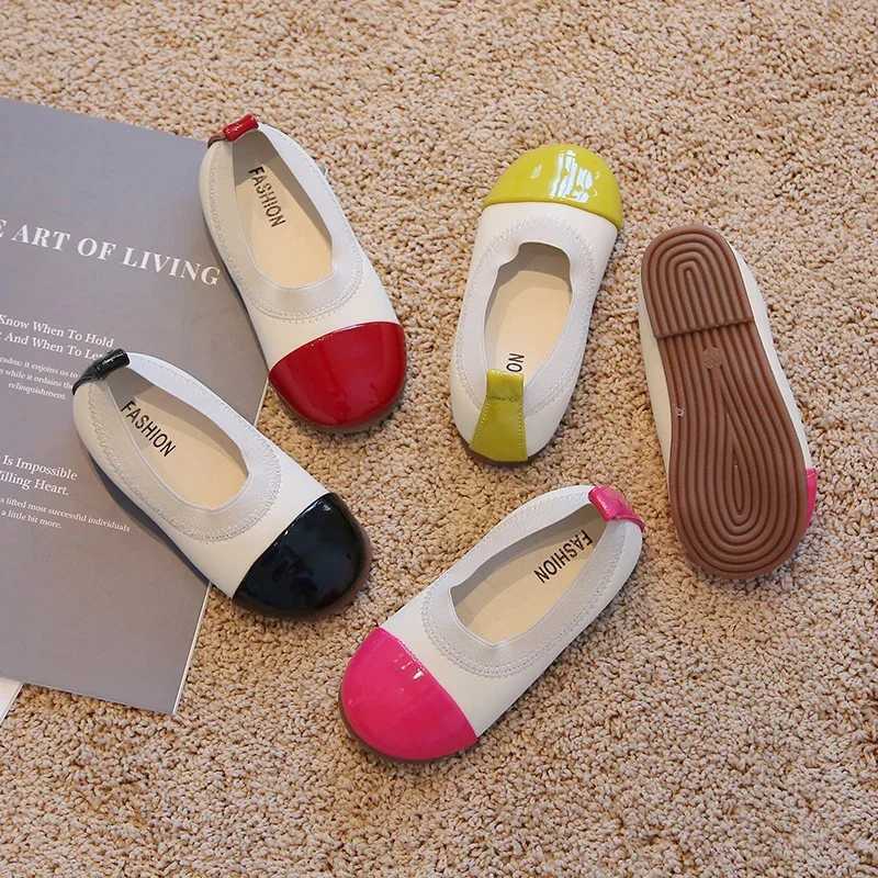 Girls Ballet Flats Patchwork Slip-on Round Toe Children Princess Shoes 24-33 Fashion Four Colors Soft Light Kids Casual ShoeT250306