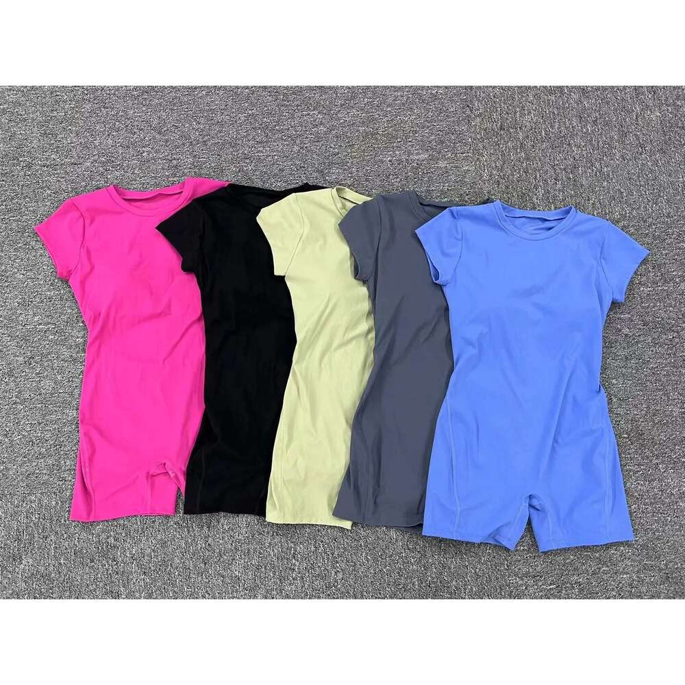 Bare Strap Chest Pad Short Sleeve Nude Yoga Jumpsuit Women Wear Bodybuilding Bodysuit Cycg Suit KLMY