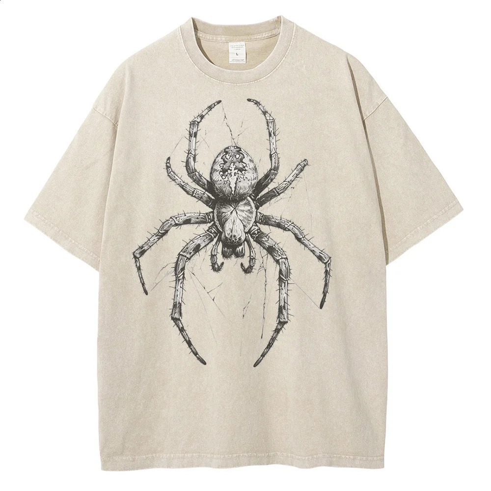 Spider handpainted mens graphic Tshirt casual polyester cotton short sleeved printed oversized 250227Z