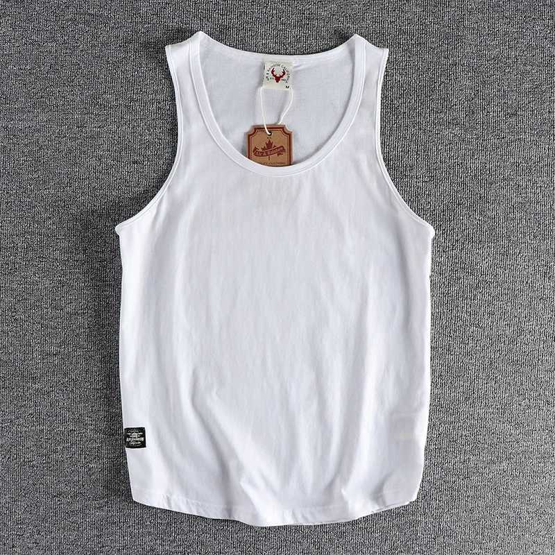 Summer New American Sleeveless O-neck Solid Color T-shirt Mens Fashion 100% Cotton Washed Casual Sports Fitness Basketball VestT250318