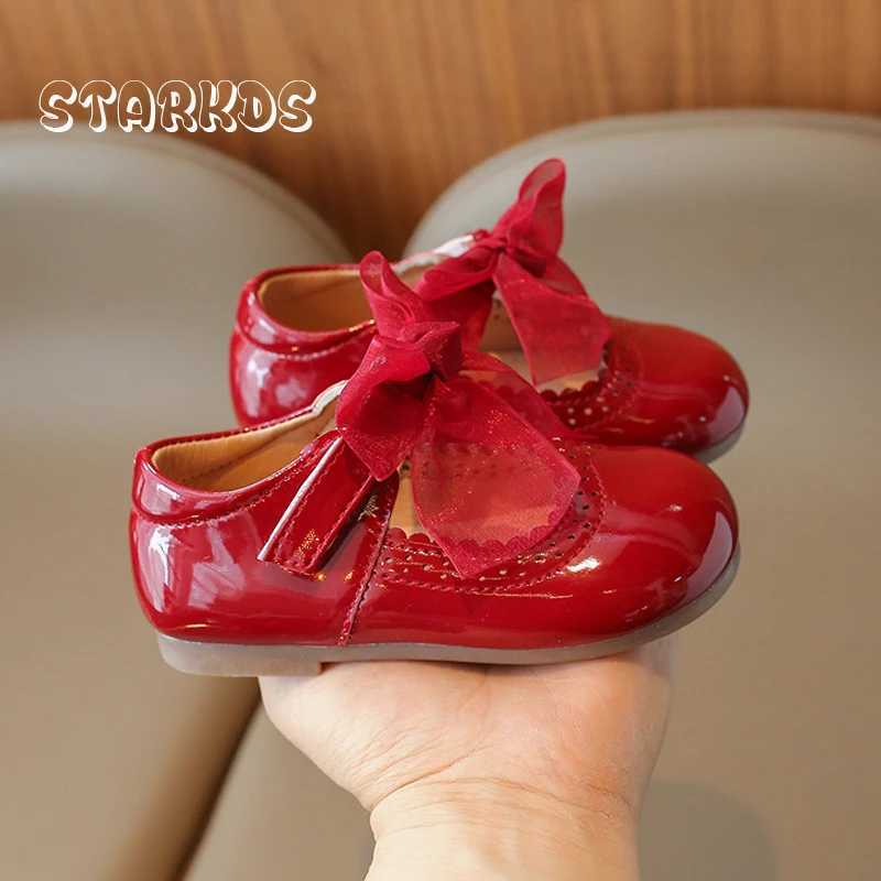 Patent Leather Ballet Flats For Baby Girls Oversize Silk Bowknot Mary Janes Toddler Kids Chic Brogue Shoes In Red Green ColorsT250306