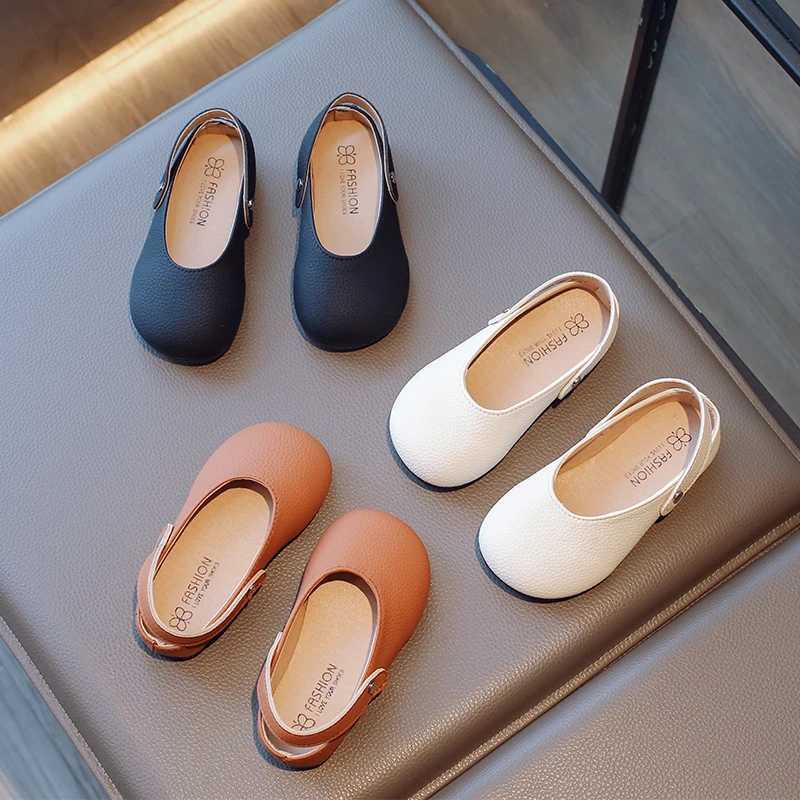 Girls Flat Shoes Solid Color Matte Back Strap Slip-on Children Slippers Beathable Brown Beige Leisure Kids Mary Janes 23-34T250306