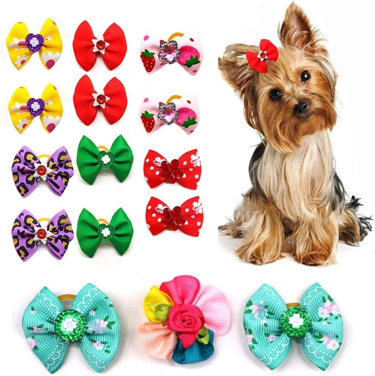 100PCS Cute Handmade Puppy Dogs Hair Bows Pet Dog Hairs Accessories Flower Bows Dog Grooming Bows for Small Dogs Pet Products LT1628