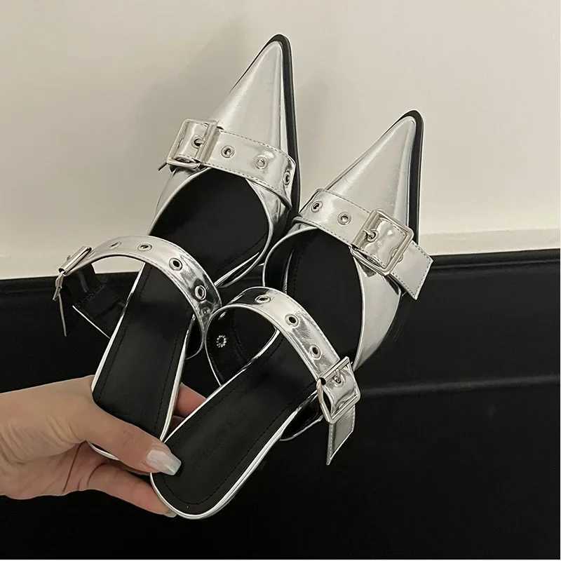 Summer Wens Designer Mes High H Sandals Luxury Stiletto Fi Sexy Party Punk Goth Pointed Toe Slippers Y250306