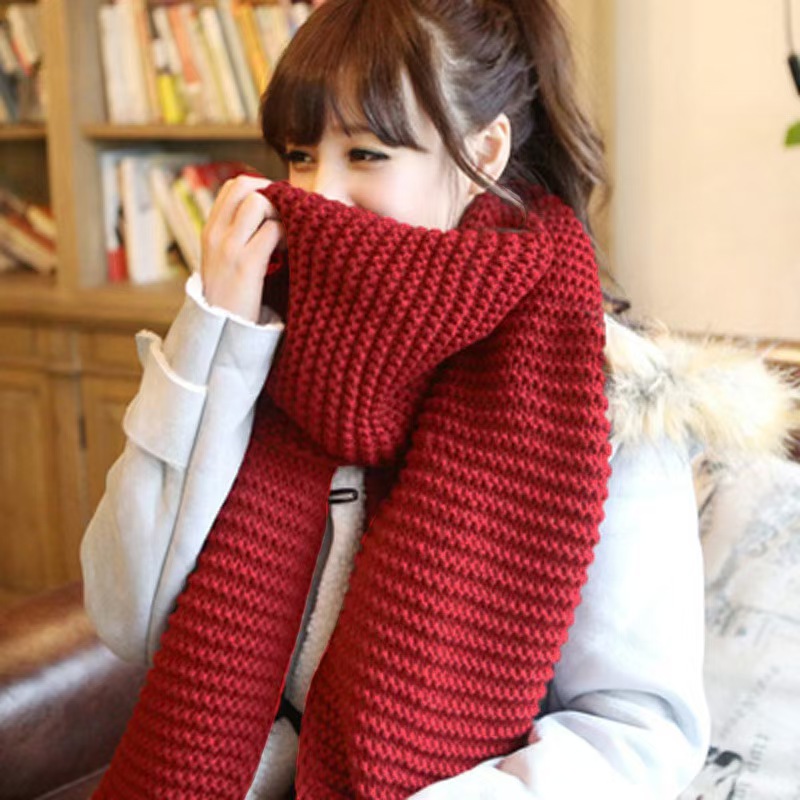 K056 New autumn and winter thick wool scarf for women Korean style versatile long thick hand-knitted student couple warm neck scarf