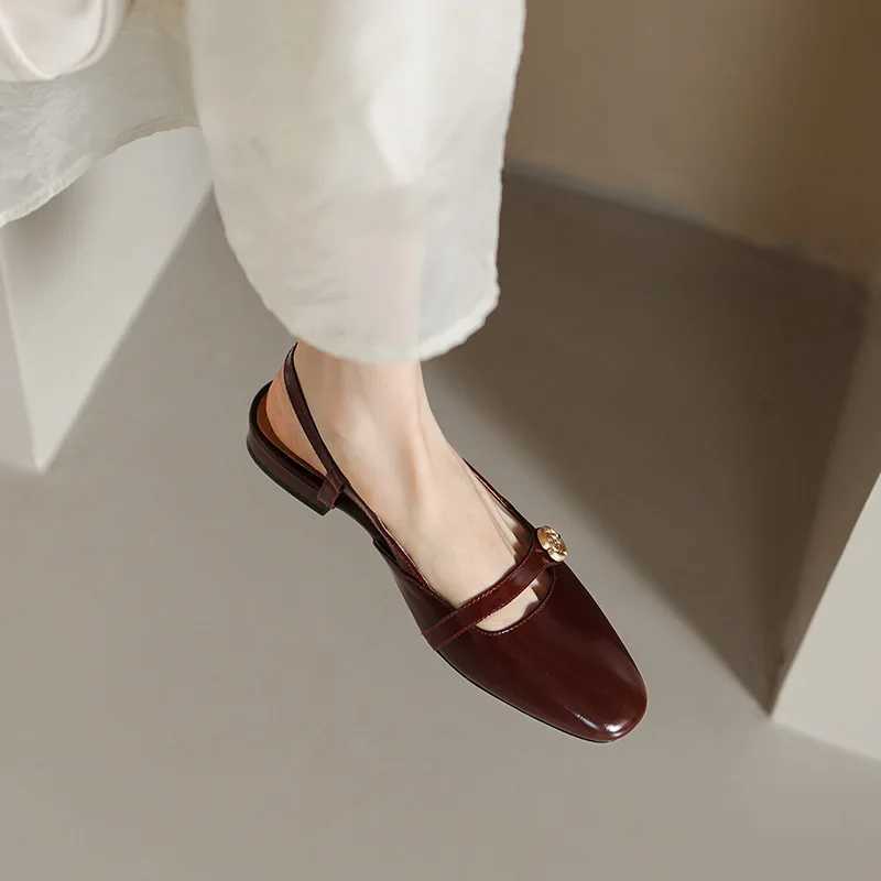 Beige high-heeled sandals with closed toe 2025 Wens all horse Mary Jane black block Cfort low new open girls summer PU Bu Y250306