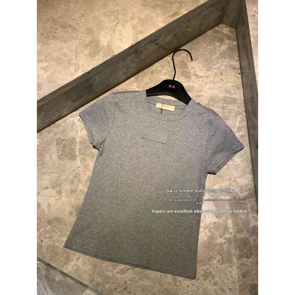 Spring/Summer New Embroidered Simple Shoulder T-Shirt Retro Spicy Girl Style Slim Fit Round Neck Short Sleeve