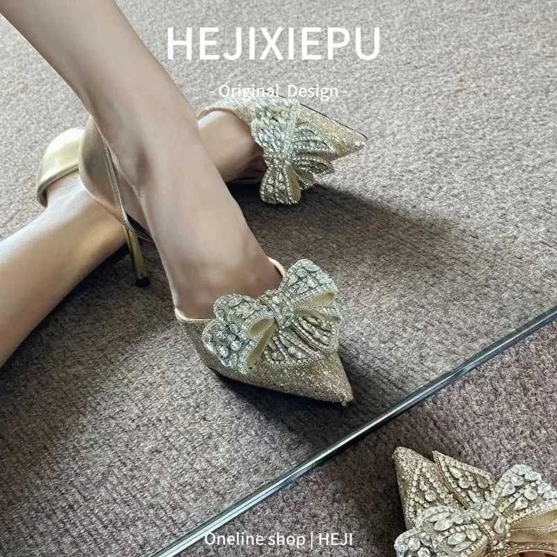 Wens Bow High H Thin H Pointed Toes Rhine Pump Warm Shoes Wedding 2025 Fairy Style Banquet Zapatillas De Mujer Y250306