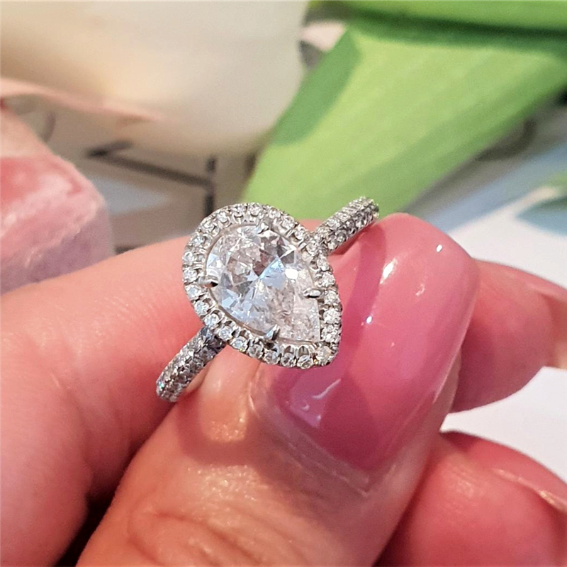 Jewelry 14K Real Gold Pear Cut 2.0ct Lab Grown Diamond E VVS1 IGI Certificate Engagement Ring Solid Gold Halo Pear Shape Wedding Ring For Women