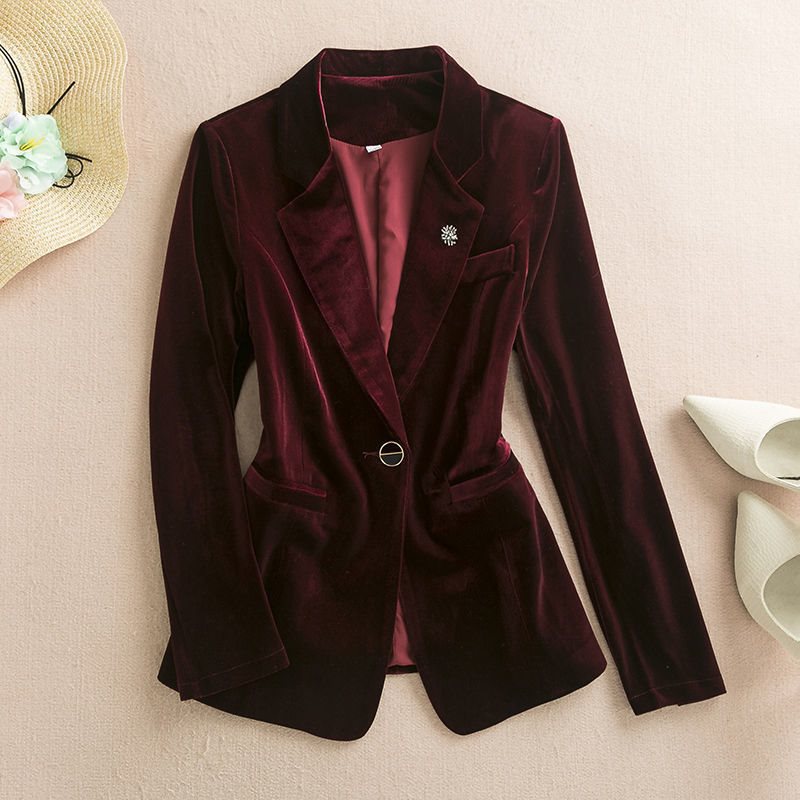 B34Slim Fit Velvet Outfit for Women Stylish Large Size Top Coat Set