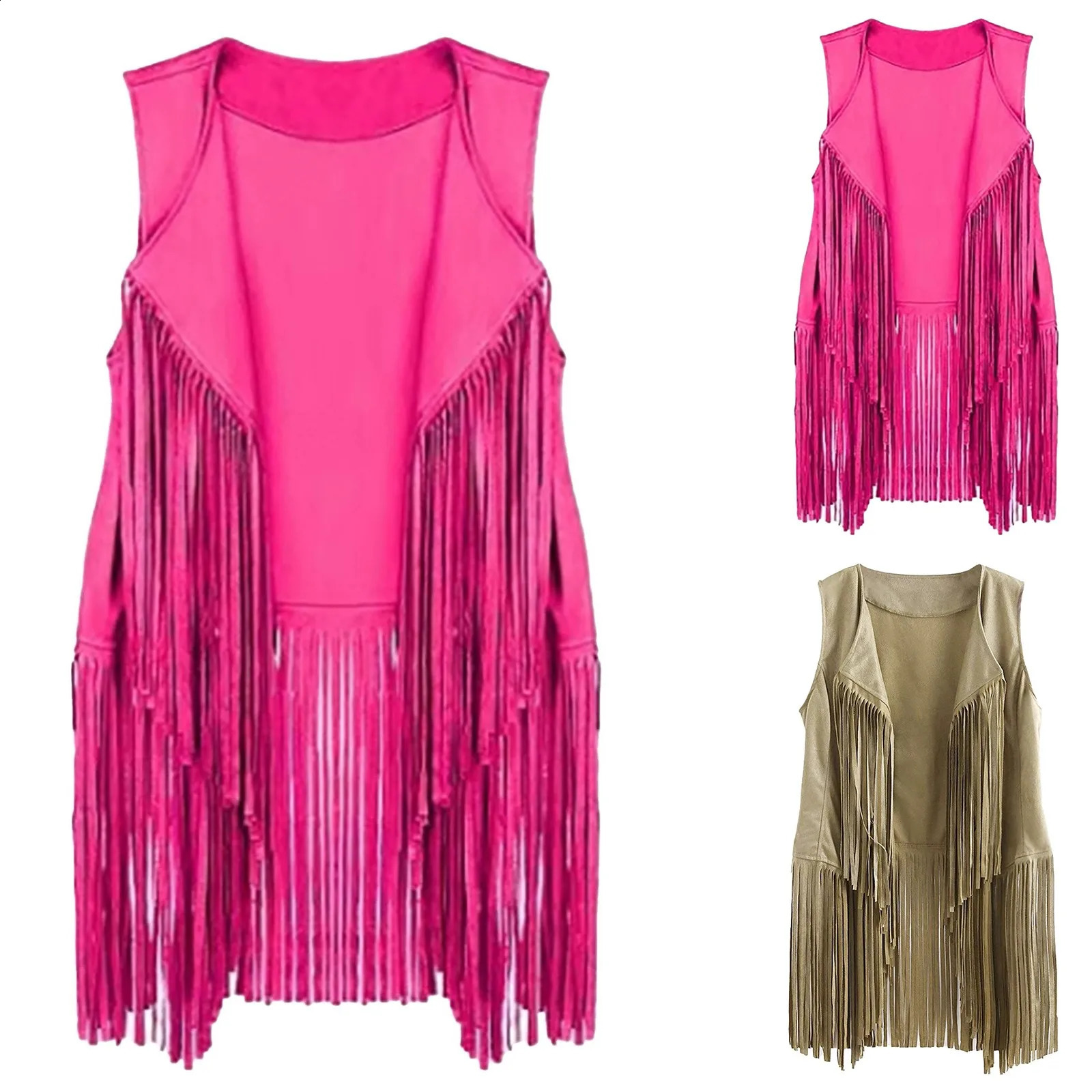 womens sleeveless vest jacket autumn ethnic Tassel pleated retro belt top hippie cardigan 250227Z