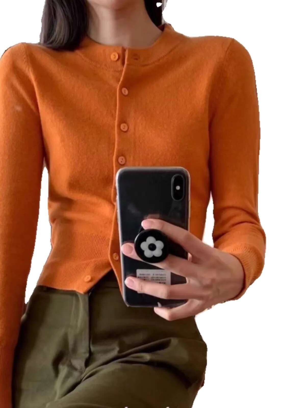 Slim Slim Round Neck Cashmere Knit Cardigan Women's Spring And Autumn Thin Short Sweater Wool Base Coat