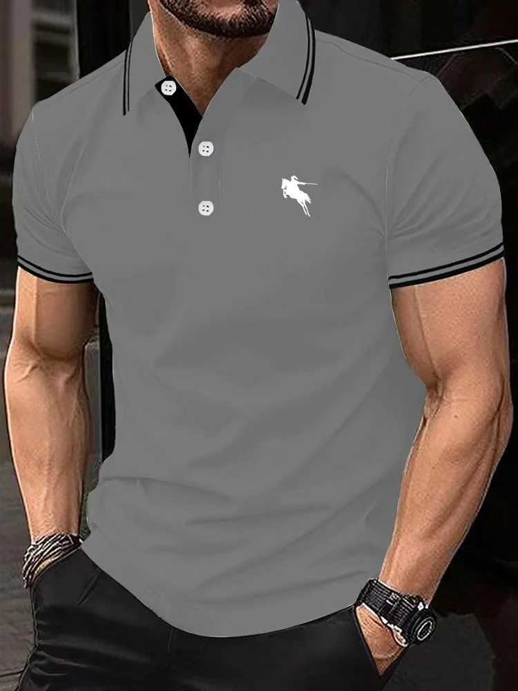 New Summer Polo Shirt Mens Fashion Short Sleeve Polo Mens Top Mens Casual Personalized Polo Shirt Collar Striped Polo Shirt X250306