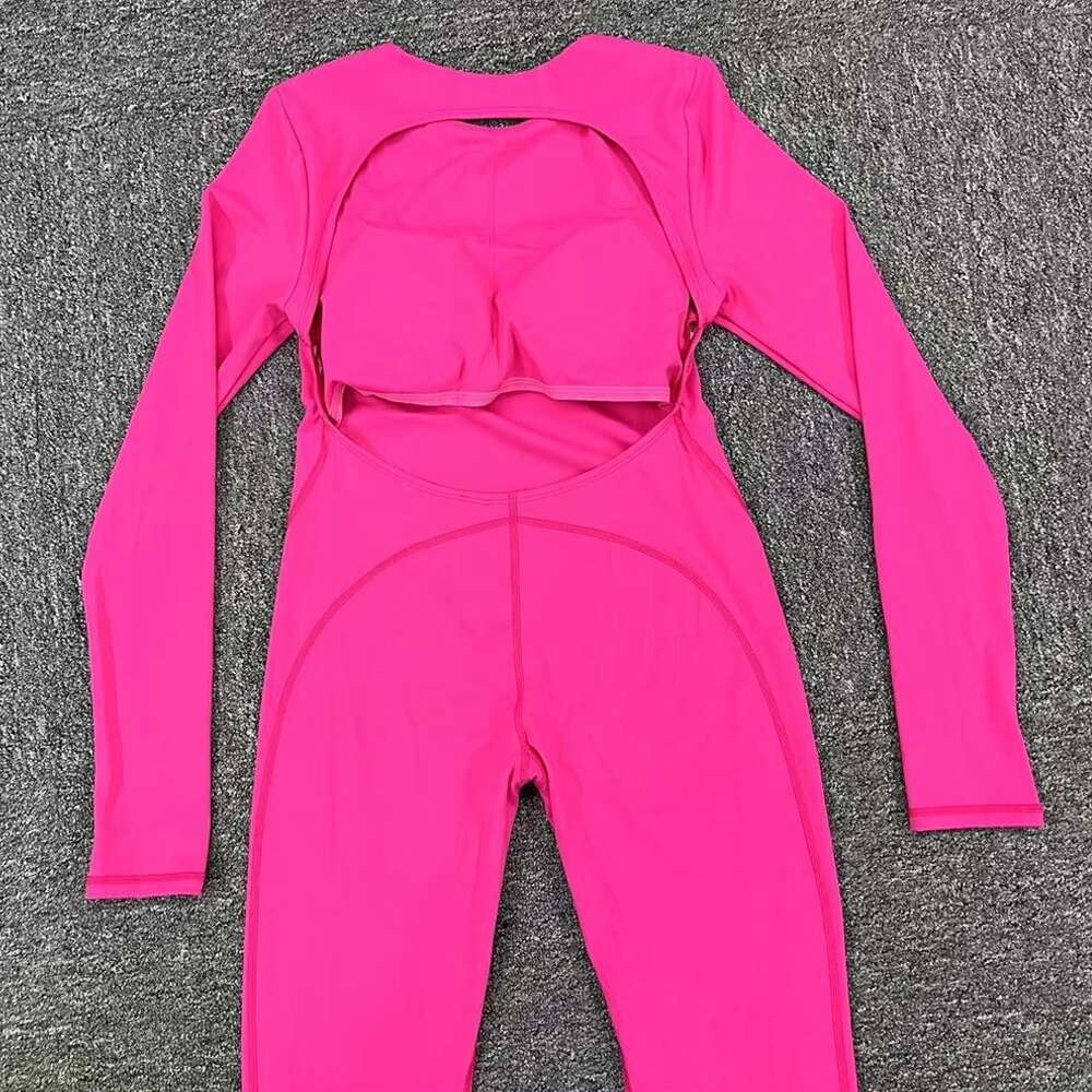 Pad Backless One Piece Jumpsuit Gym Set Women Training Yoga Suit Sports Long Sleeves Fiess Rompers Legging Workout Bodysuits KLMY
