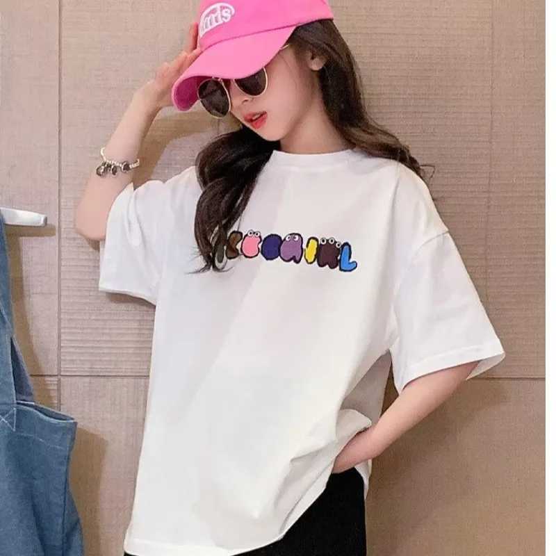 2023 Summer Kids Clothes Sweet Cool Girl T Shirt Short Sleeve Tops 100% Cotton FashionStreet style O-Neck T-shirt for ChildrenT250306