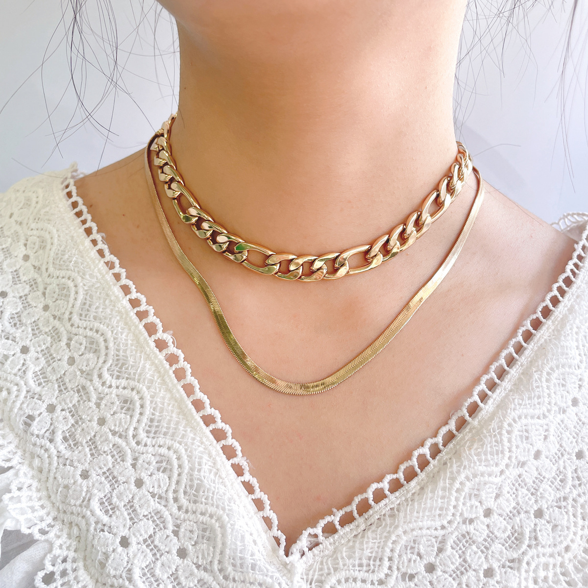 Fashion Simple Double Snake Bone Chain Creative Personality Alloy Laminated Necklace Women Designer Jewelry