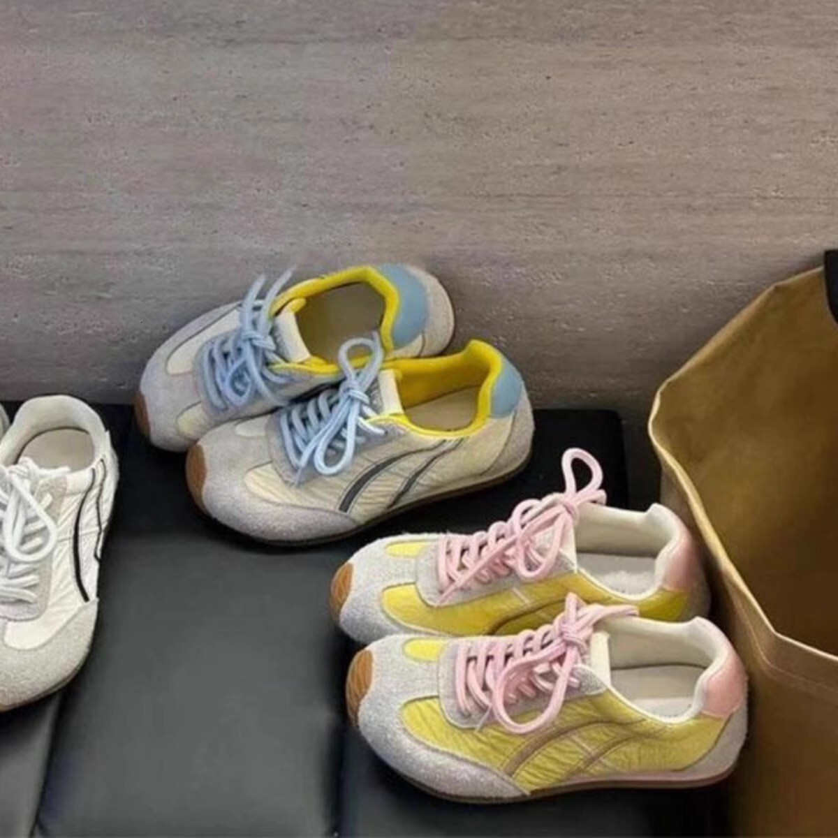 De Xun Shoes Women's 2025 Early Spring New Leather Color blocked Versatile Sports Shoes Flat Bottom Lightweight Casual Board Shoes Forrest Gump S