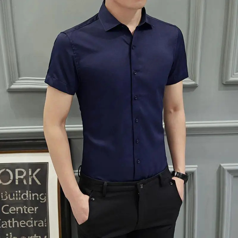 Dress Shirt Long Sleeve Silk Business Plain Man Tops Formal Shirts and Blouses for Men Office Cotton with Collar S Cool Clothing 250227