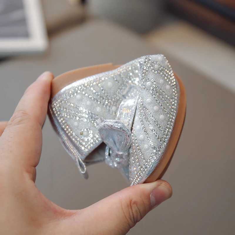 Girls Mary Jane 2023 Spring and Autumn New Children Round-toe Bow Flats Shine Sweet Princess Party Wedding Shows Leather ShoesT250306