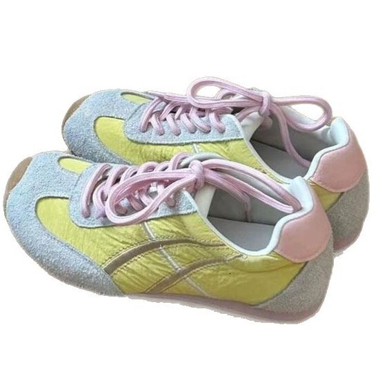 De Xun Shoes Women's 2025 Early Spring New Leather Color blocked Versatile Sports Shoes Flat Bottom Lightweight Casual Board Shoes Forrest Gump S