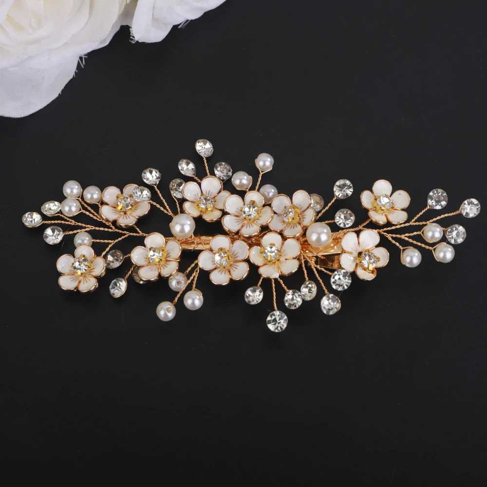 Diamond Wedding Dress Silver Flower Bridal Hair Clip Handmade Pearl Golden Hair Accessories X250306