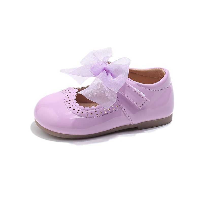 Unishuni 1-8Y Girls Flat Shoes Princess Mary Janes Child Patent Leather Infant Toddler Bowtie Shoes Kids Soft Sole Ballet ShoeT250306