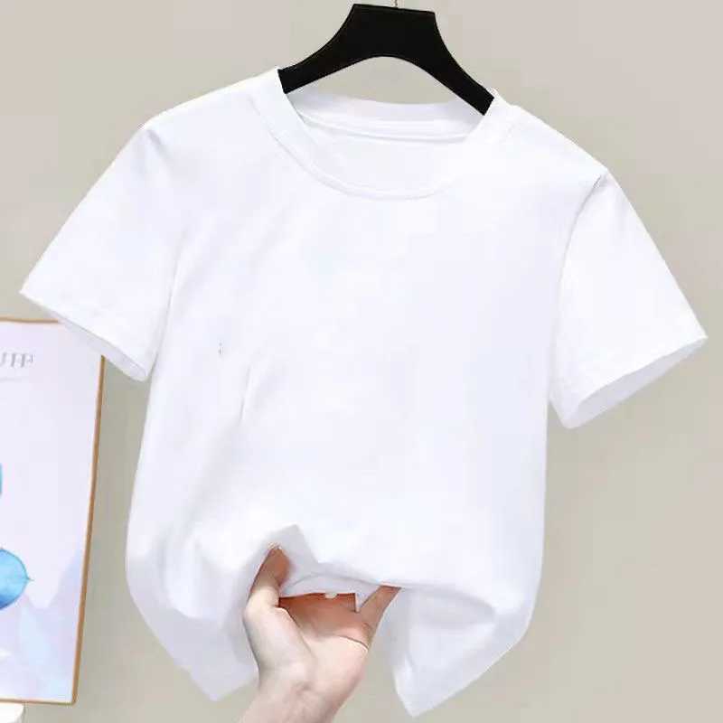 180gsm Fabric 100% Cotton Children Boy Girl T shirt 2024 New Summer Women Short Sleeve T-Shirt Cute Style White Solid Color TopsT250306