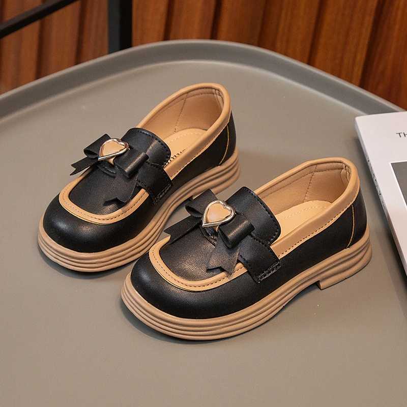 2024 New Girls Loafers Cute Bow Fashion Kids Leather Shoes Slip-on Bow Non-slip Children Casual Shoes Drop Shipping Round-toeT250306