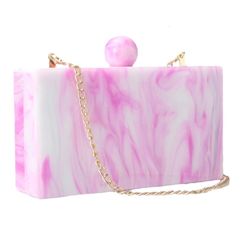 Ladies' New Marble Acrylic Fashionable Banquet And Wedding Bag Single Shoulder Diagonal Cross Bag Rhinestone Acrylic Clutch Clear Evening Bag For