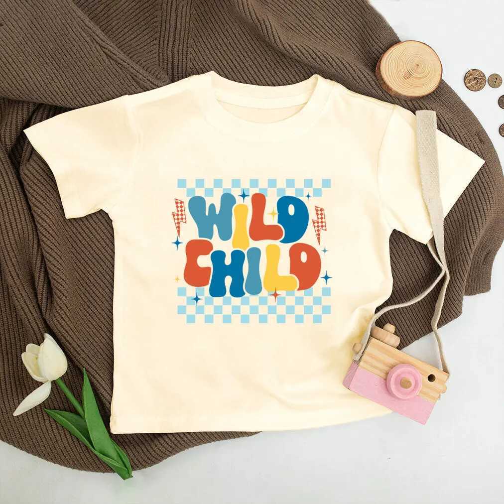 Groovy Wild Child Toddler Shirt Rainbow Natural Shirts Kids T-shirt Boho Wild And Free Girls Retro Wildflower short sleeve TeeT250306